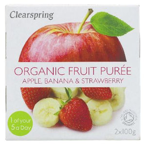 Clearspring Apple,Banana&S'berry Puree Org 2 x 100g