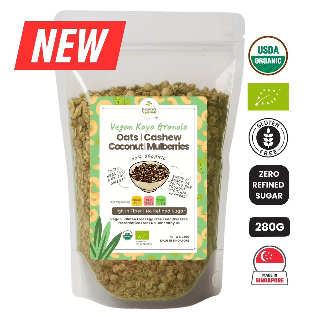 Organic Vegan Kaya Granola – Oats Cashew Mulberries 280g
