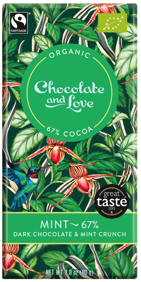 Mint 80g -  Dark chocolate with peppermint crunch 67% cocoa